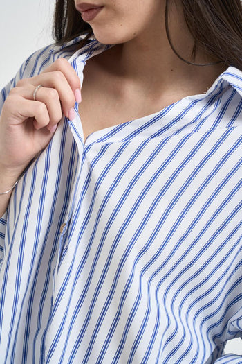 Camicia donna manica a tre quarti azzurra<BR/> - 4