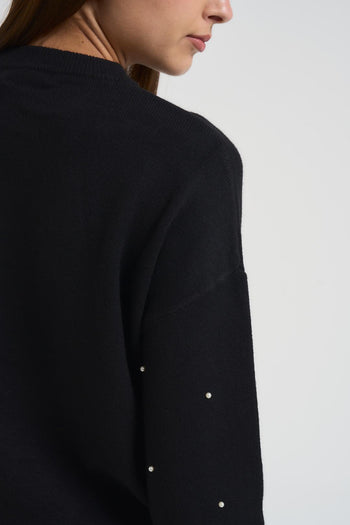 Maglia donna girocollo con strass nera - 4