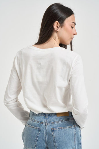 T-shirt donna a manica lunga bianca - 3