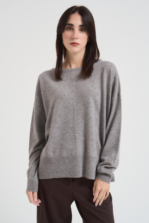 Maglia donna girocollo ampio grigia - 1