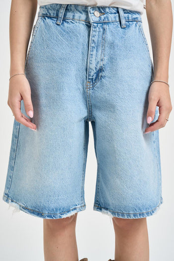 Bermuda donna in denim azzurro chiaro - 7