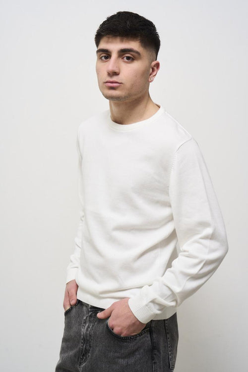 Men's white crew neck sweater - 2