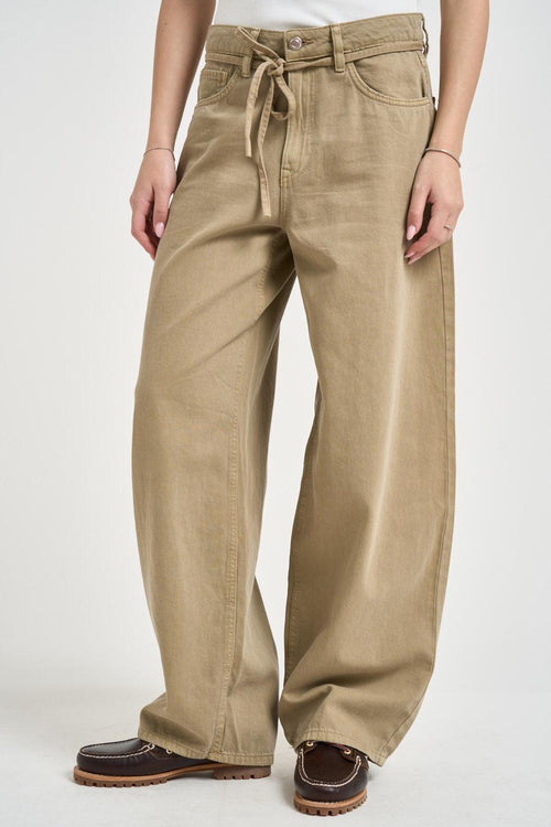 Jeans donna baggy in denim beige