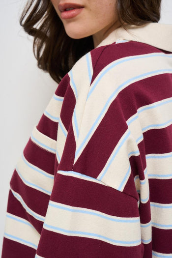 Polo donna a righe bordeaux - 5
