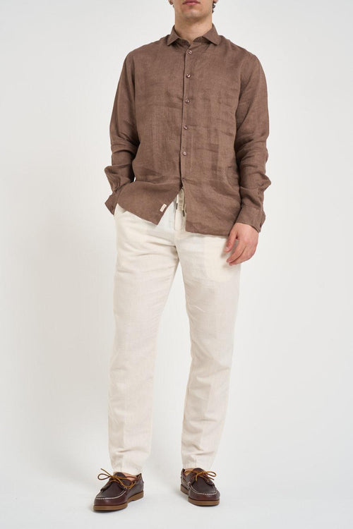 Camicia uomo in lino marrone