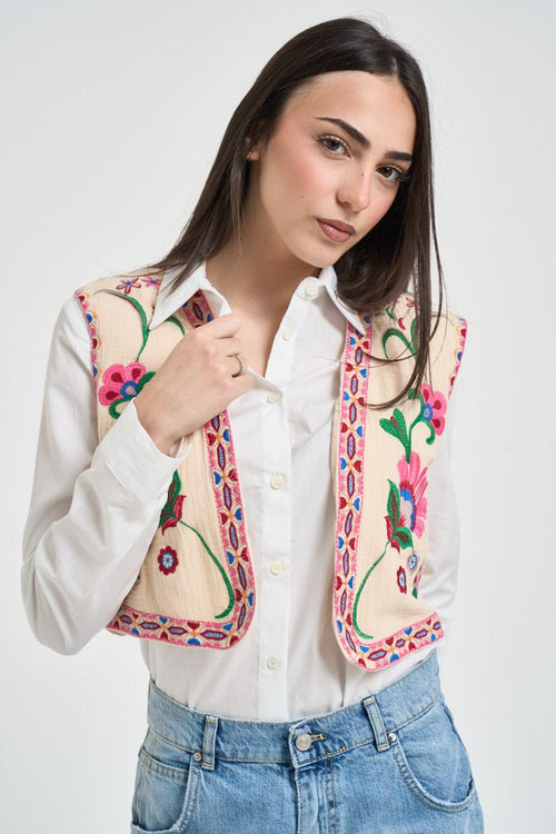 Gilet donna floreale corto - 2
