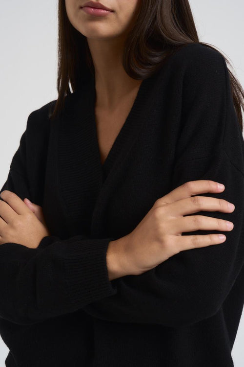 Maglia over donna scollo a V nera - 2
