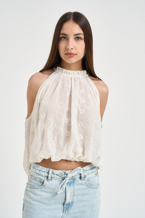 Blusa donna panna con ricami - 1