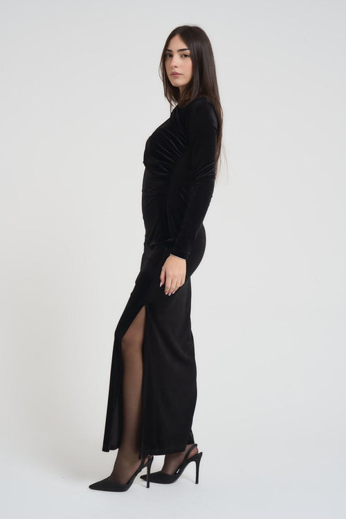 Abito donna lungo in velluto nero - 2