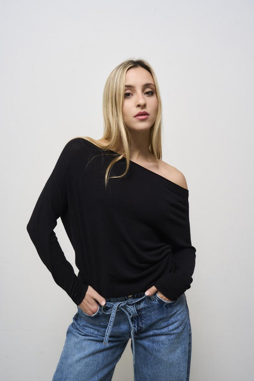 Women's black boat neck sweater