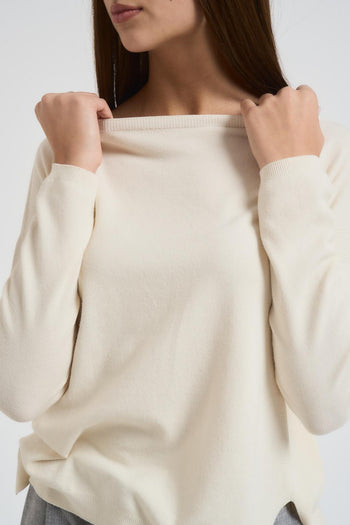 Maglia donna scollo a barca panna - 3