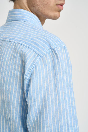 Camicia uomo a righe bianche e celesti in lino - 4