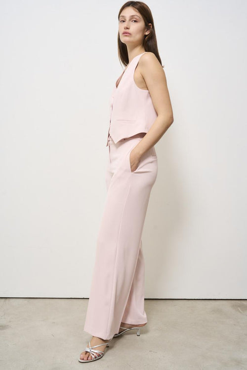 Completo donna gilet e pantalone rosa in crep - 2