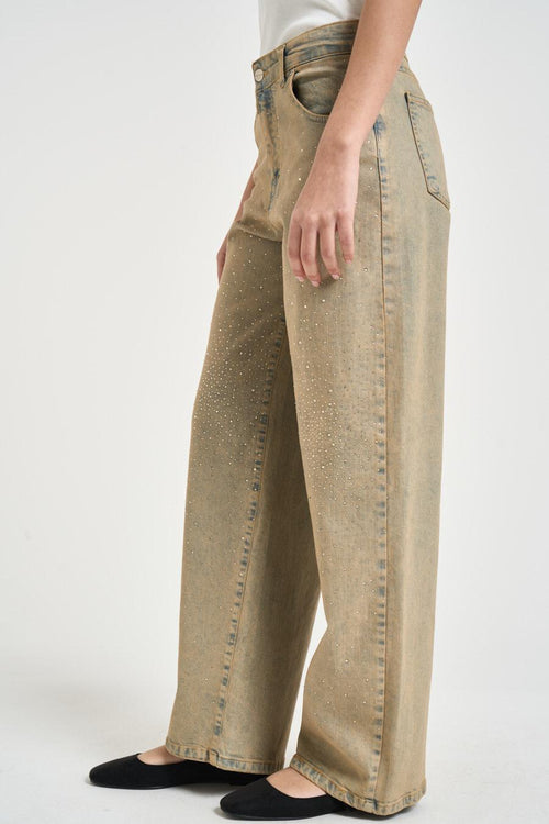 Jeans donna wide leg effetto slavato beige - 2