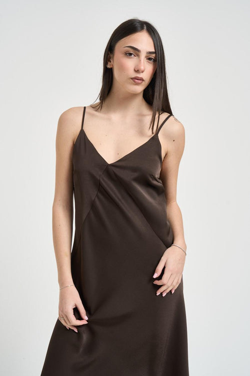 Abito donna lungo satinato marrone - 2