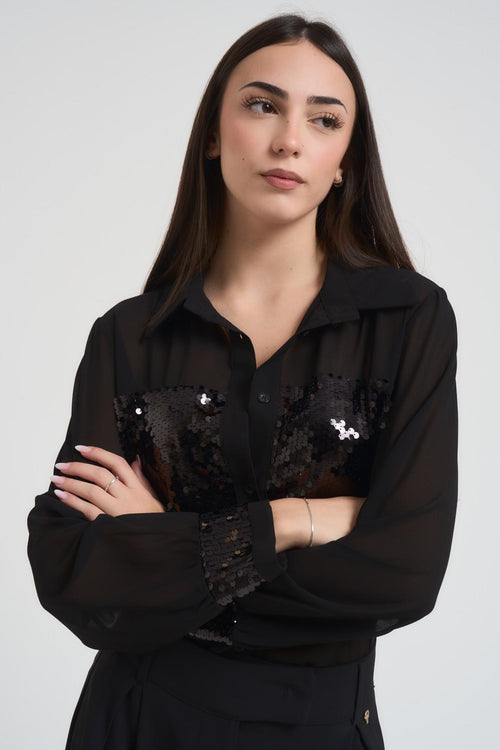 Camicia donna con paillettes nera - 2