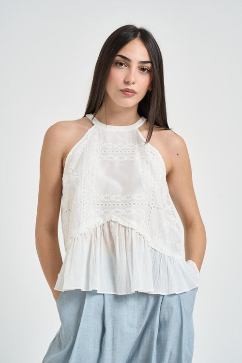 Top donna bianco con ricami - 1