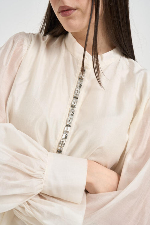 Blusa donna con pietre panna - 2
