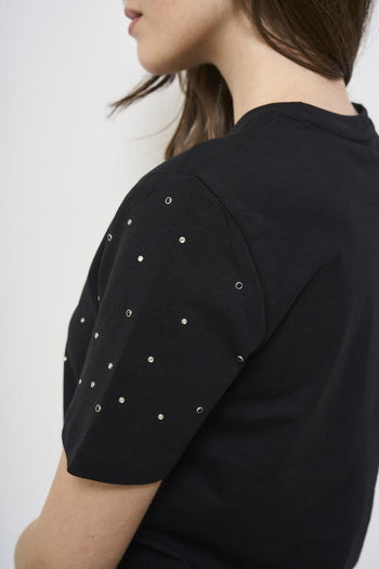 T-shirt donna girocollo nero con glitter - 4