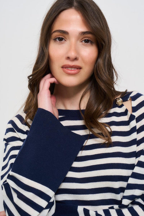Maglia donna a righe blu e bianca - 2