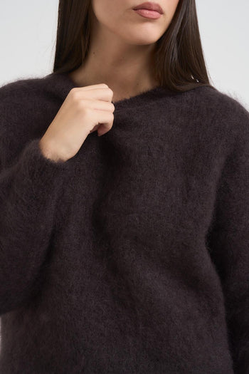 Maglione donna in misto mohair marrone - 5