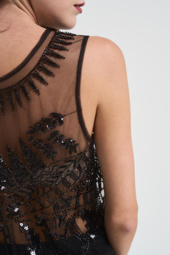 Top tulle donna con applicazioni nero - 6