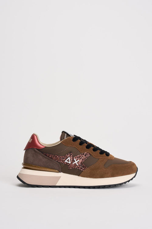 Sneakers donna marrone con glitter rosa
