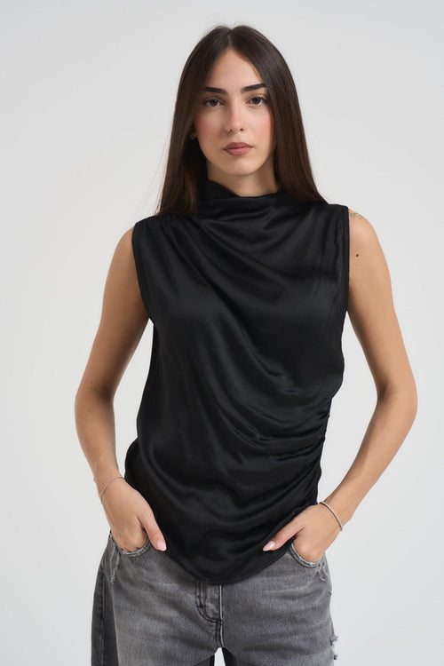 Top donna smanicato satinato nero