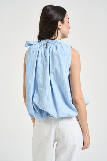 Blusa donna in popeline celeste - 4