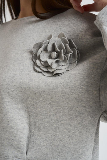 Felpa donna cropped grigio chiaro - 3