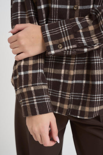 Camicia donna a quadretti marrone - 3