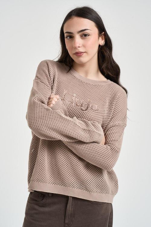 Maglia donna traforata sabbia