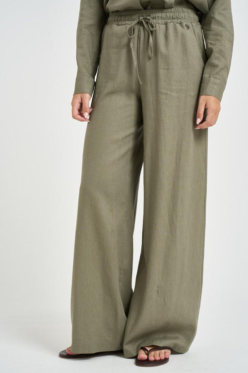 Pantalone donna fluido verde militare - 1