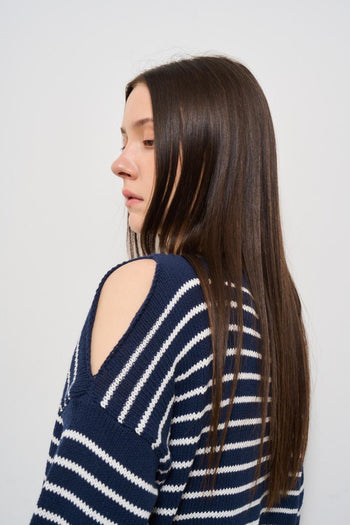 Maglia donna a righe bianca e blu - 4