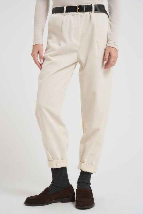 Pantalone donna regular in velluto panna - 1