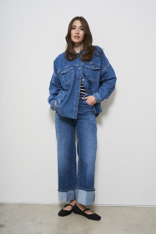 Giacca donna in denim medio