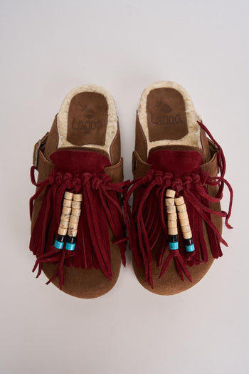 Sabot donna in suede marrone con frange - 4