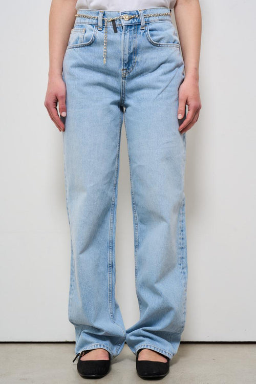 Jeans donna gamba dritta in denim chiaro