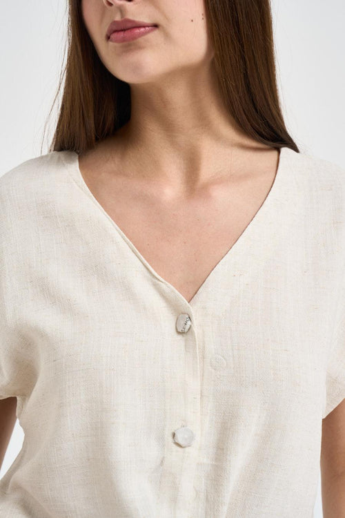 Camicia donna cropped con nodo beige - 2