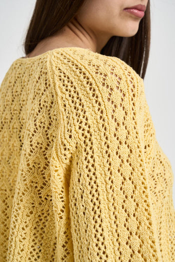 Maglia donna corta traforata gialla - 4