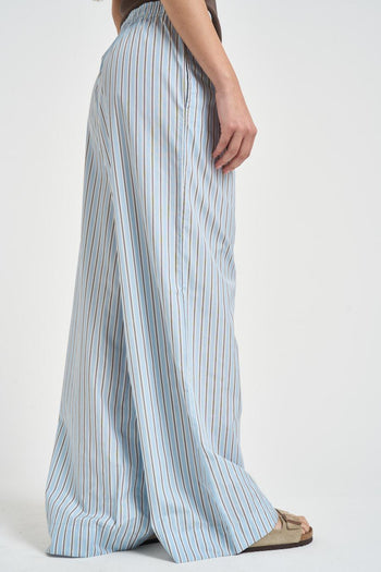 Pantalone donna a righe multicolor celeste - 5