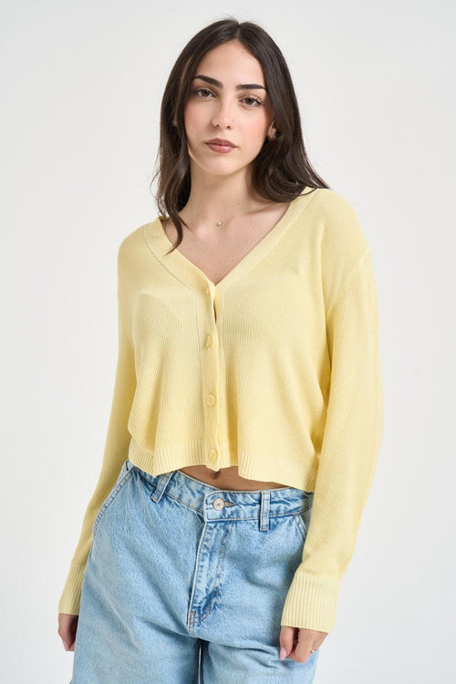 Cardigan donna in maglia giallo pastello