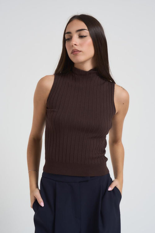 Lupetto donna smanicato marrone