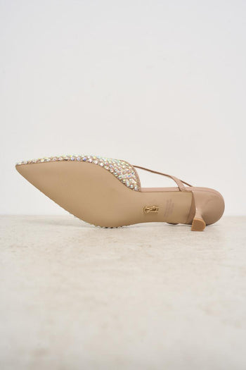 Scarpa donna cipria con tacco e strass - 6