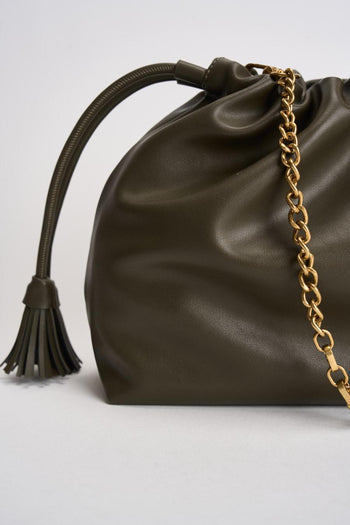 Borsa donna in ecopelle grande verde militare - 4