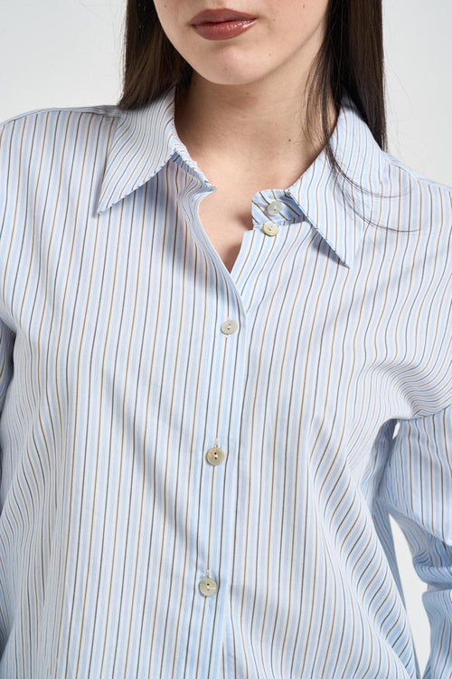 Camicia donna a righe azzurre e beige - 2
