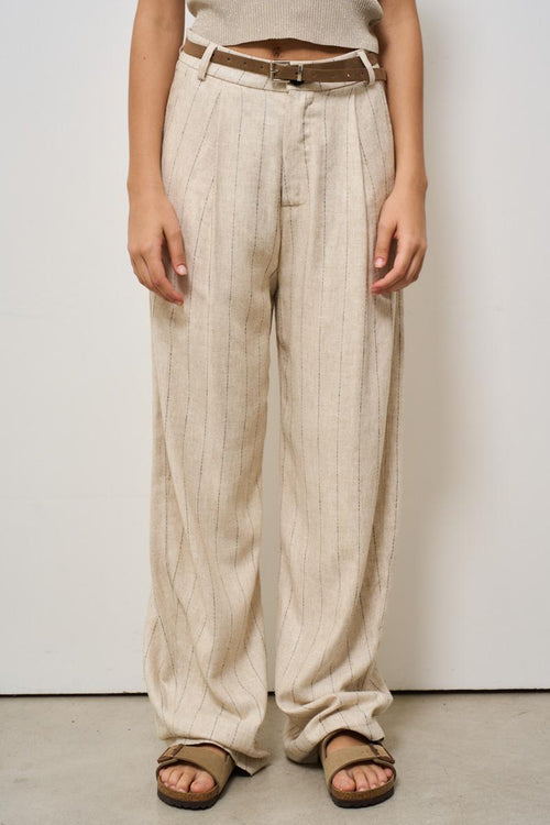 Pantalone donna gessato beige