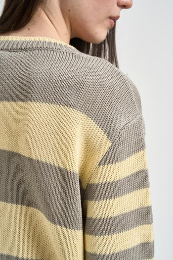 Maglia donna a righe beige e giallo pastello - 4