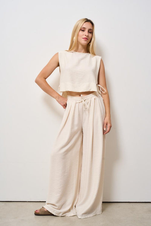 Top donna avorio con laccetti - 1