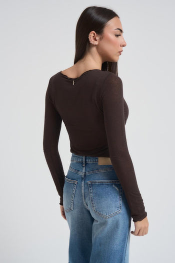 Maglia donna marrone scollo a barca - 4